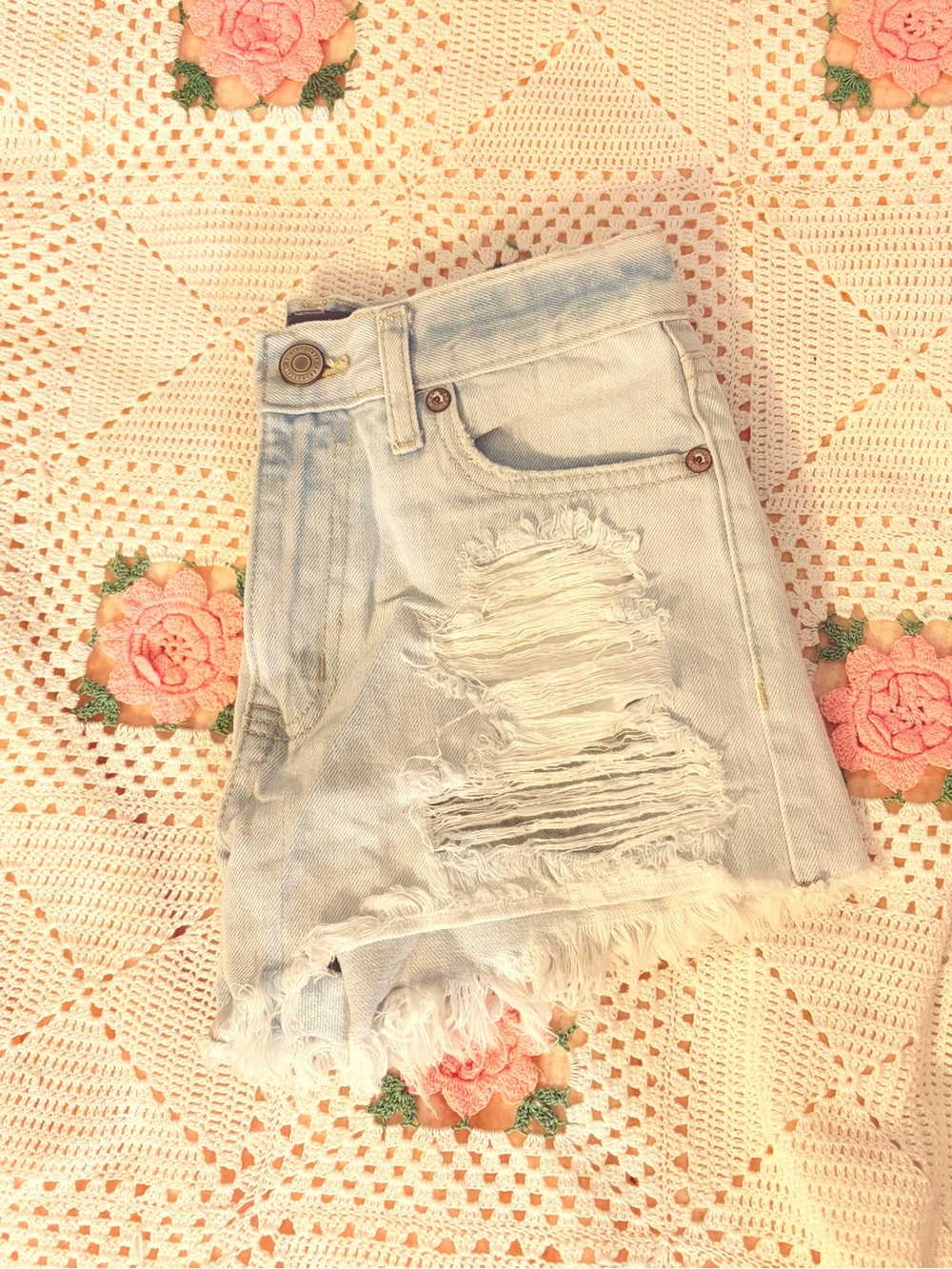 Aeropostale Light Blue Distressed Denim Cutoff Shorts